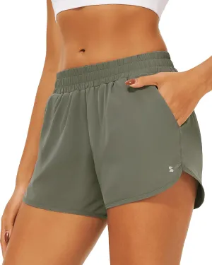 Stelle Womens 3" Running Shorts Mesh Liner High Waisted Workout Shorts Quick Dry Dolphin Athletic Shorts with Pockets