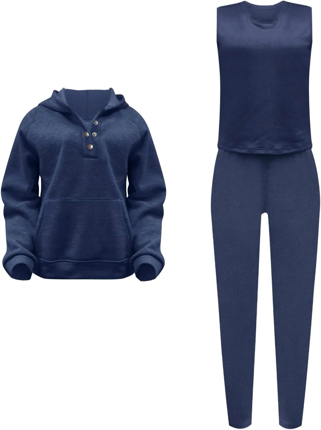 Sweatsuit Set for Women 3 Piece Outfits Tracksuit Button Down Hoodies Crop Tank Top and Sweatpants Matching Sets