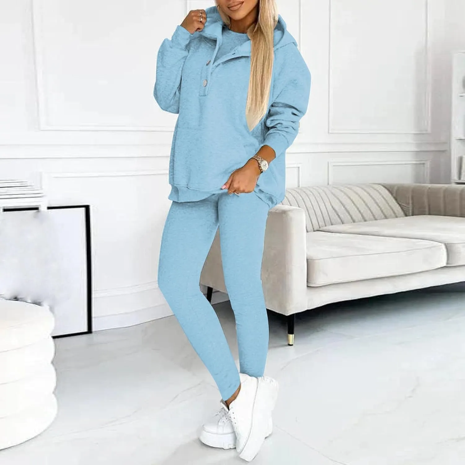 Sweatsuit Set for Women 3 Piece Outfits Tracksuit Button Down Hoodies Crop Tank Top and Sweatpants Matching Sets