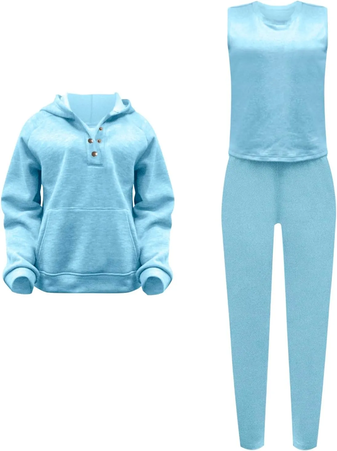 Sweatsuit Set for Women 3 Piece Outfits Tracksuit Button Down Hoodies Crop Tank Top and Sweatpants Matching Sets