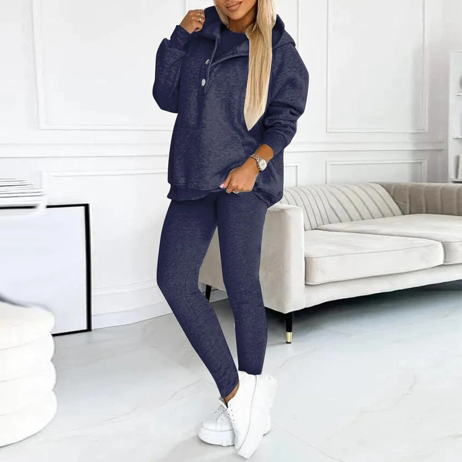 Sweatsuit Set for Women 3 Piece Outfits Tracksuit Button Down Hoodies Crop Tank Top and Sweatpants Matching Sets