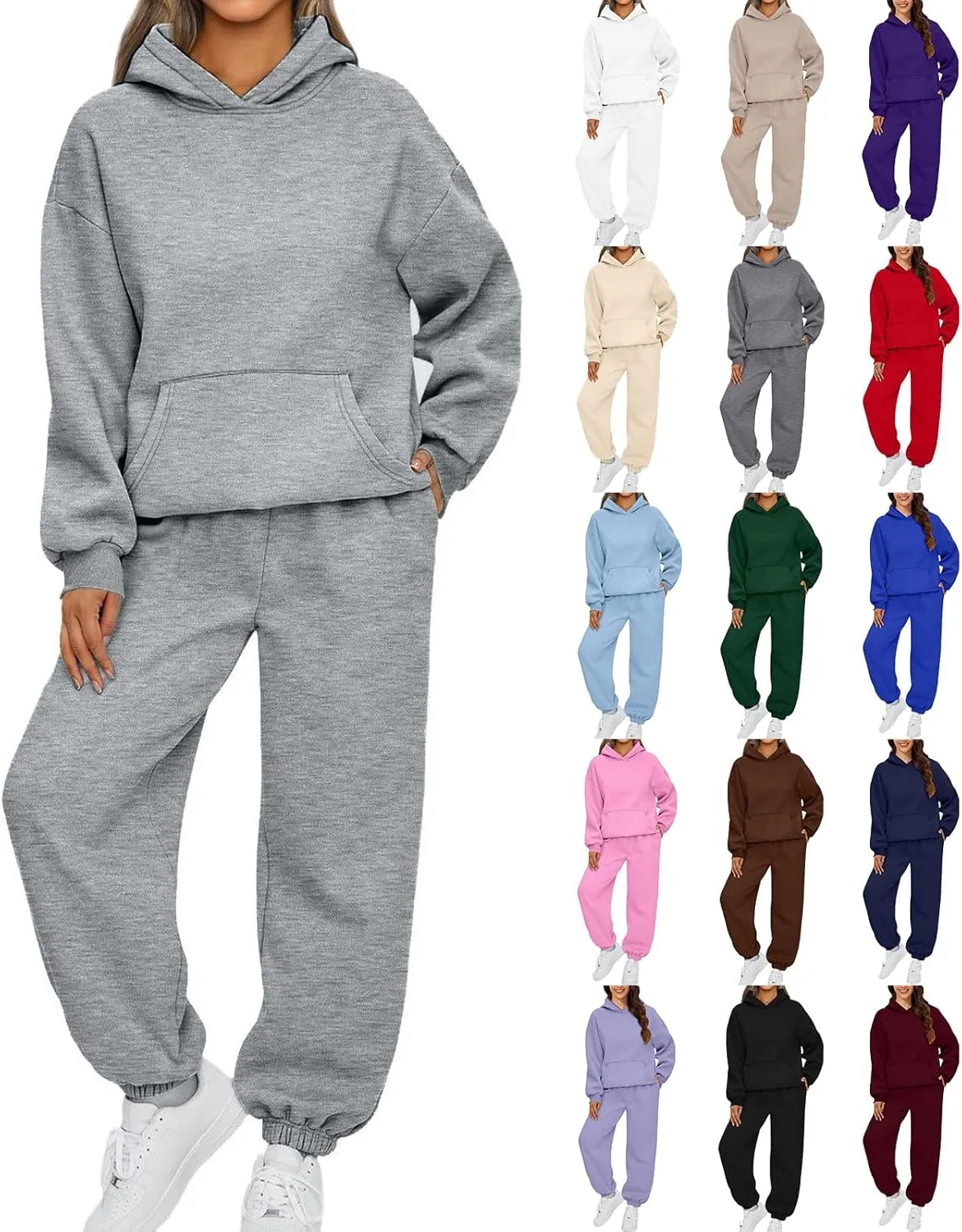 Sweatsuits Women 2 Piece Outfit Fleece Oversized Hoodie Joggers Sweatpants Track Suits Matching Lounge Pants Sets