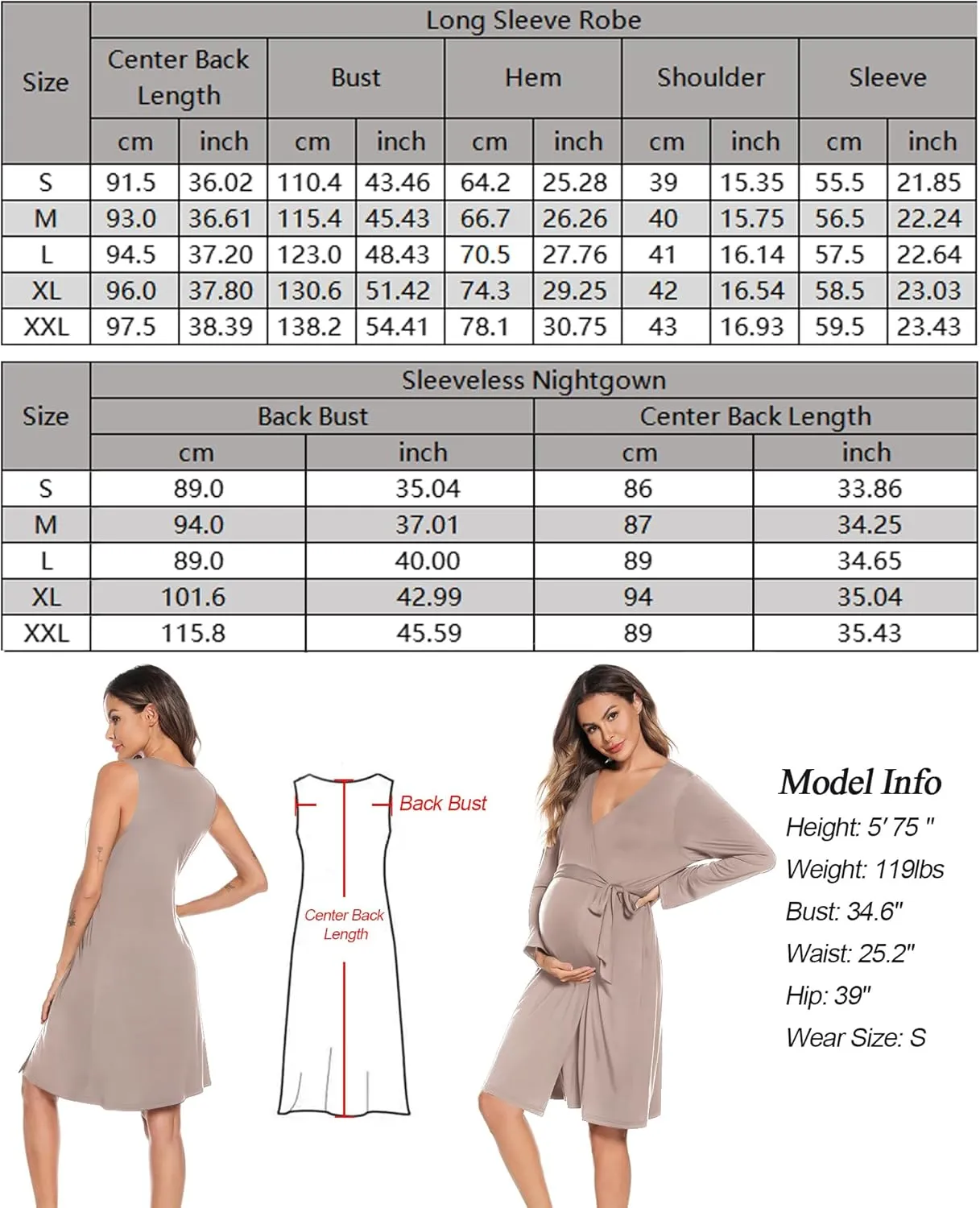 SWOMOG Women Maternity Nursing Gown and Robe Set 3 in 1 Labor Delivery Nursing Nightgown for Breastfeeding Hospital Bathrobe