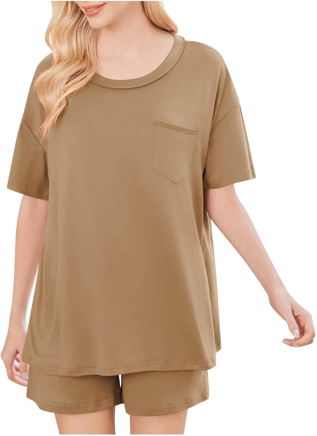 TANGNADE Womens Summer Two Piece Matching Outfits Set Short Sleeve Pajamas Comfy Sets Casual Lounge Sleepwear Clothing