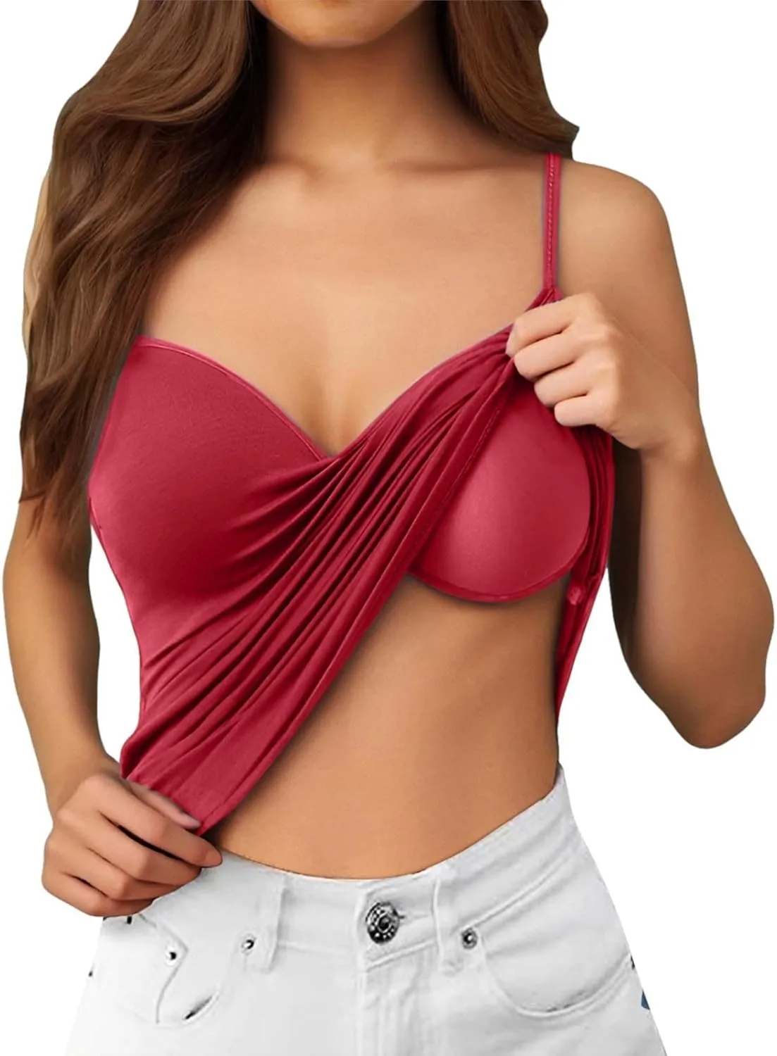 Tank Top for Women with Built-in Padded Bra Racerback Camisoles Basic Breathable Cotton Camis Shirt