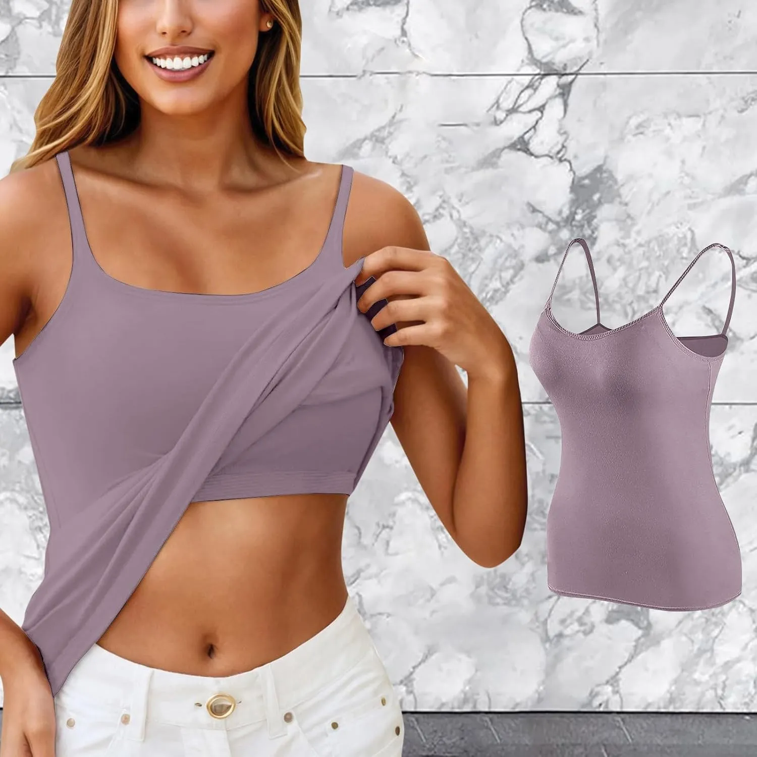 Tank Top for Women Wtih Shelf Bra Adjustable Straps Camisoles Soft Casual Cotton Camis Shirt