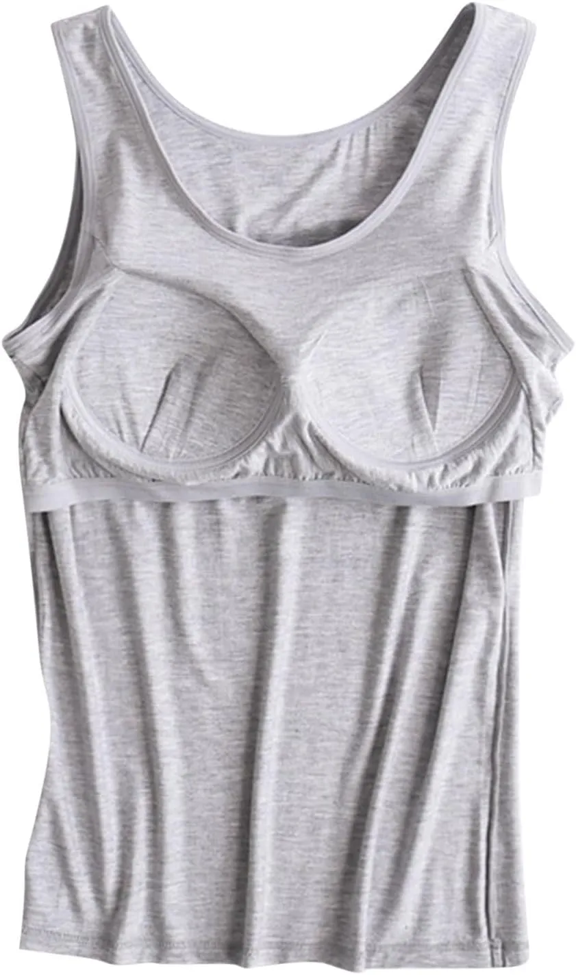 Tank Top with Built in Bra for Women Racerback Workout Shelf Bras Tanks Basic Padded Yoga Shirt Modal Undershirt