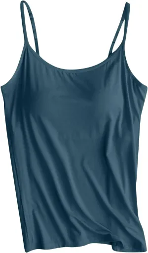 Tank Top with Built in Bra for Women Spaghetti Strap Pure Shirts 2025 Summer Padded Camisole Shirts Undershirt