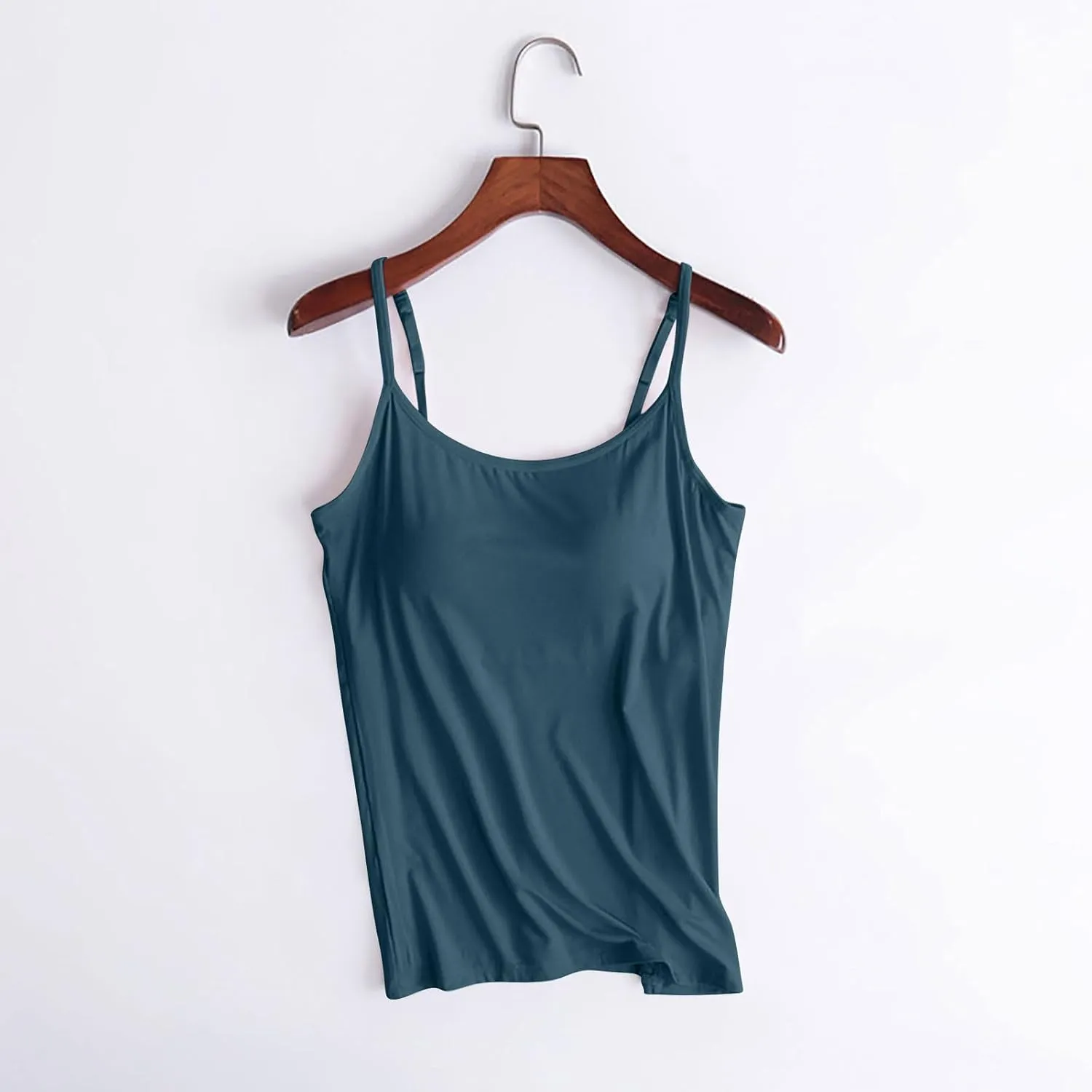 Tank Top with Built in Bra for Women Spaghetti Strap Pure Shirts 2025 Summer Padded Camisole Shirts Undershirt