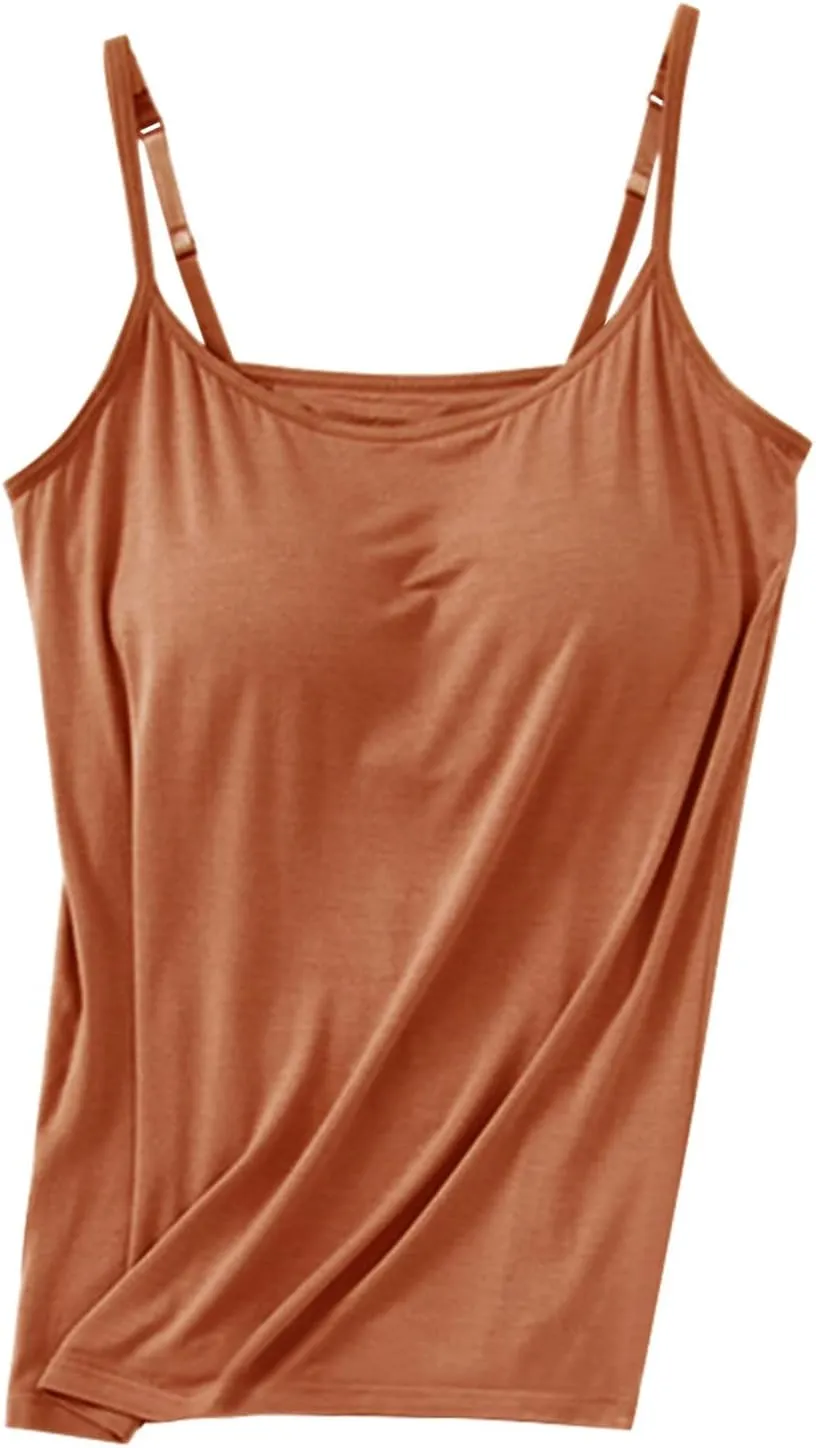 Tank Tops for Women Built in Bra Adjustable Spaghetti Strap Summer Sexy Back Cross Outfits Workout Layering Camisole