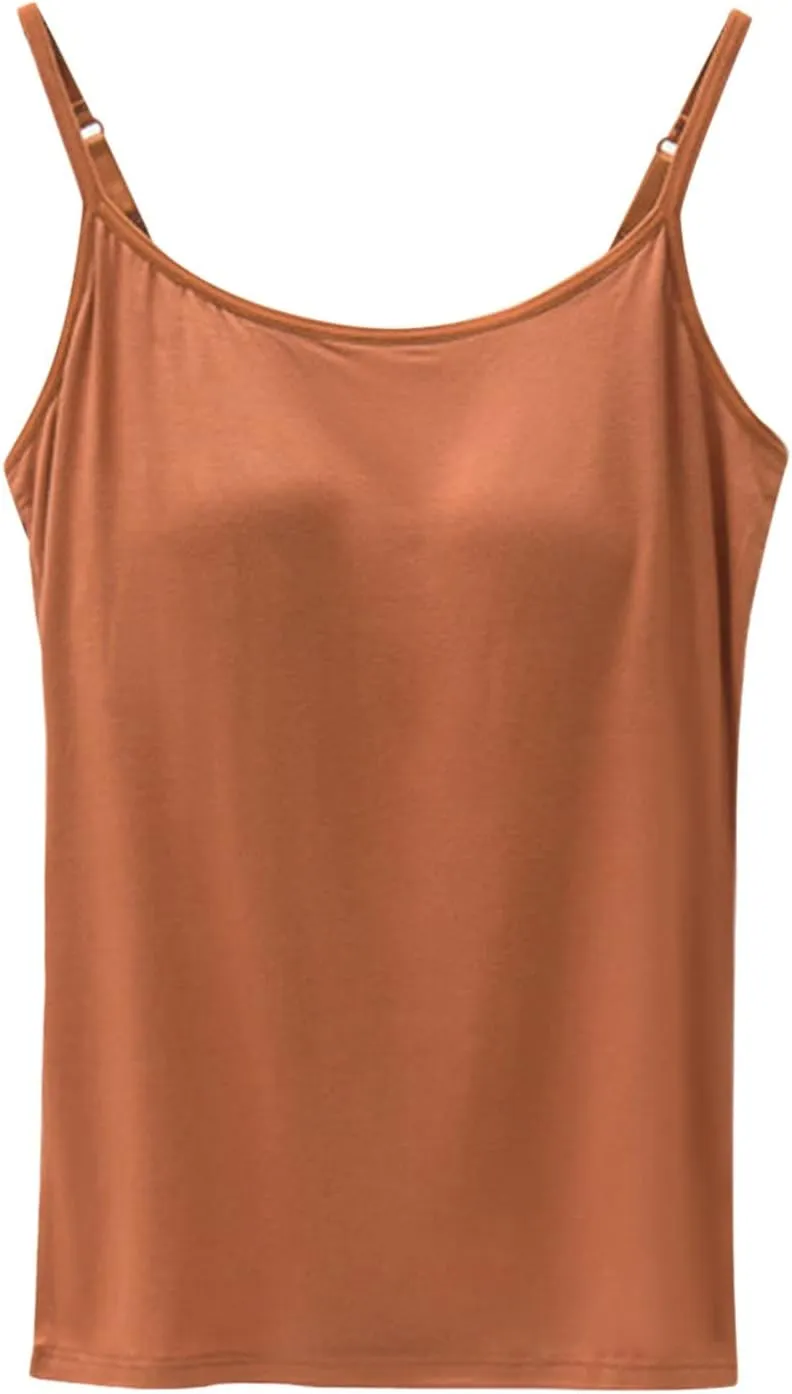 Tank Tops for Women Built in Bra Adjustable Spaghetti Strap Summer Sexy Back Cross Outfits Workout Layering Camisole