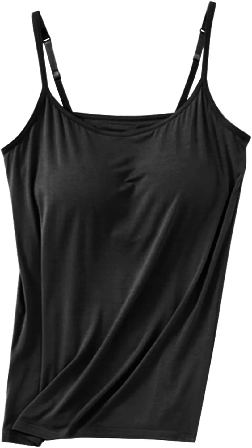 Tank Tops for Women Built in Bra Adjustable Spaghetti Strap Summer Sexy Back Cross Outfits Workout Layering Camisole
