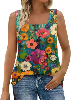 TARIENDY Tank Top for Women Dressy Casual Summer Sleeveless Shirts Loose Square Neck Blouses Plain Beach Vacation Outfits