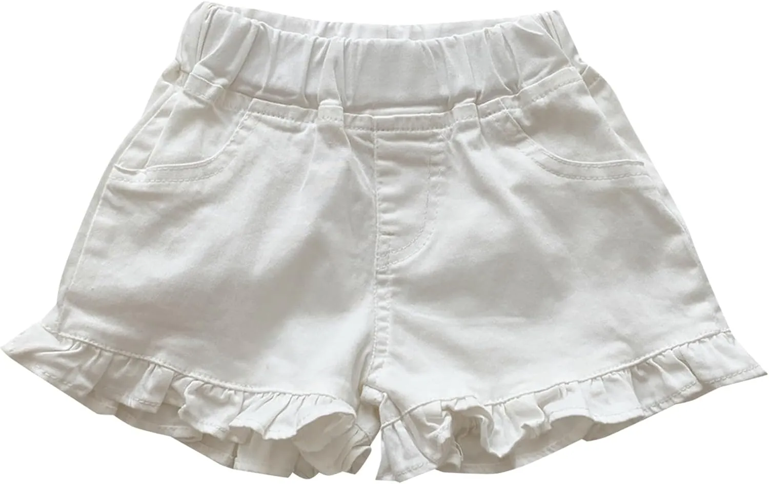 Toddler Girls Kids Summer Denim Shorts Little Baby Cute Solid Color Elastic Waistband Ruffle Jean Shorts with Pockets