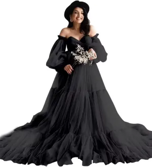 Tulle Maternity Dresses for Photoshoot Off Shoulder Robes Long Sleeve Bridal Lingerie Baby Shower Pregnancy Gowns