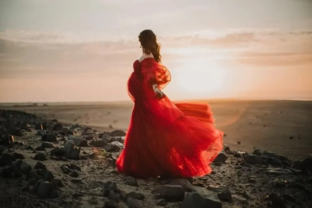 Tulle Maternity Dresses for Photoshoot Off Shoulder Robes Long Sleeve Bridal Lingerie Baby Shower Pregnancy Gowns