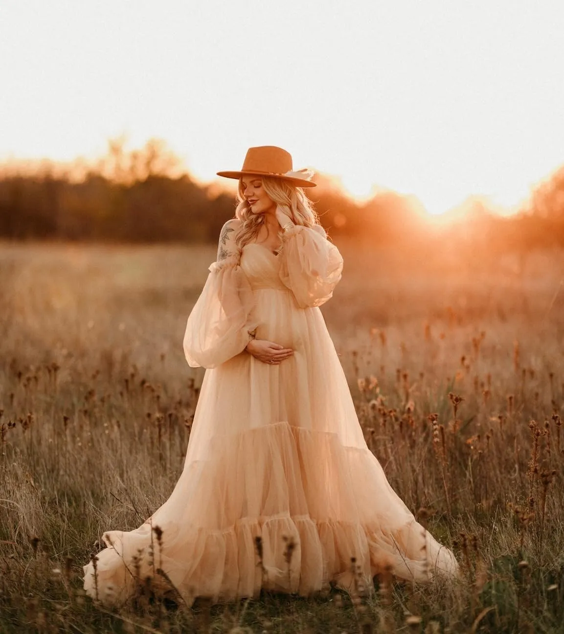 Tulle Maternity Dresses for Photoshoot Off Shoulder Robes Long Sleeve Bridal Lingerie Baby Shower Pregnancy Gowns