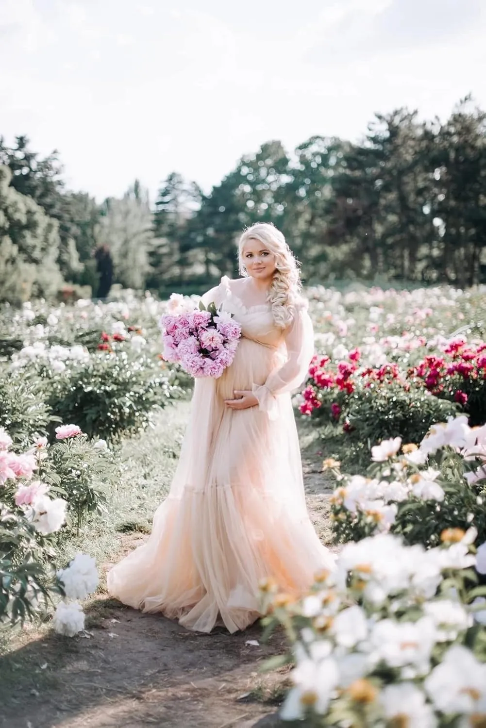 Tulle Maternity Dresses for Photoshoot Puffy Long Sleeve Off Shoulder Bridal Robes Baby Shower Pregnancy Gowns