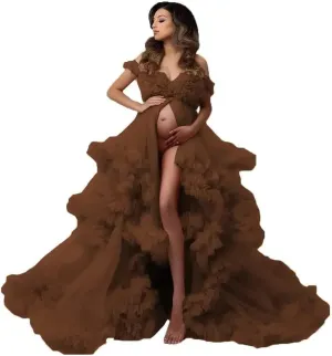 Tulle Maternity Dresses for Photoshoot Puffy Ruffles Bridal Lingerie Bathgown Sheer Baby Shower Pregnancy Robes