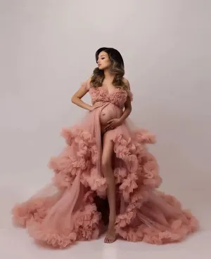 Tulle Maternity Dresses for Photoshoot Puffy Ruffles Bridal Lingerie Bathgown Sheer Baby Shower Pregnancy Robes