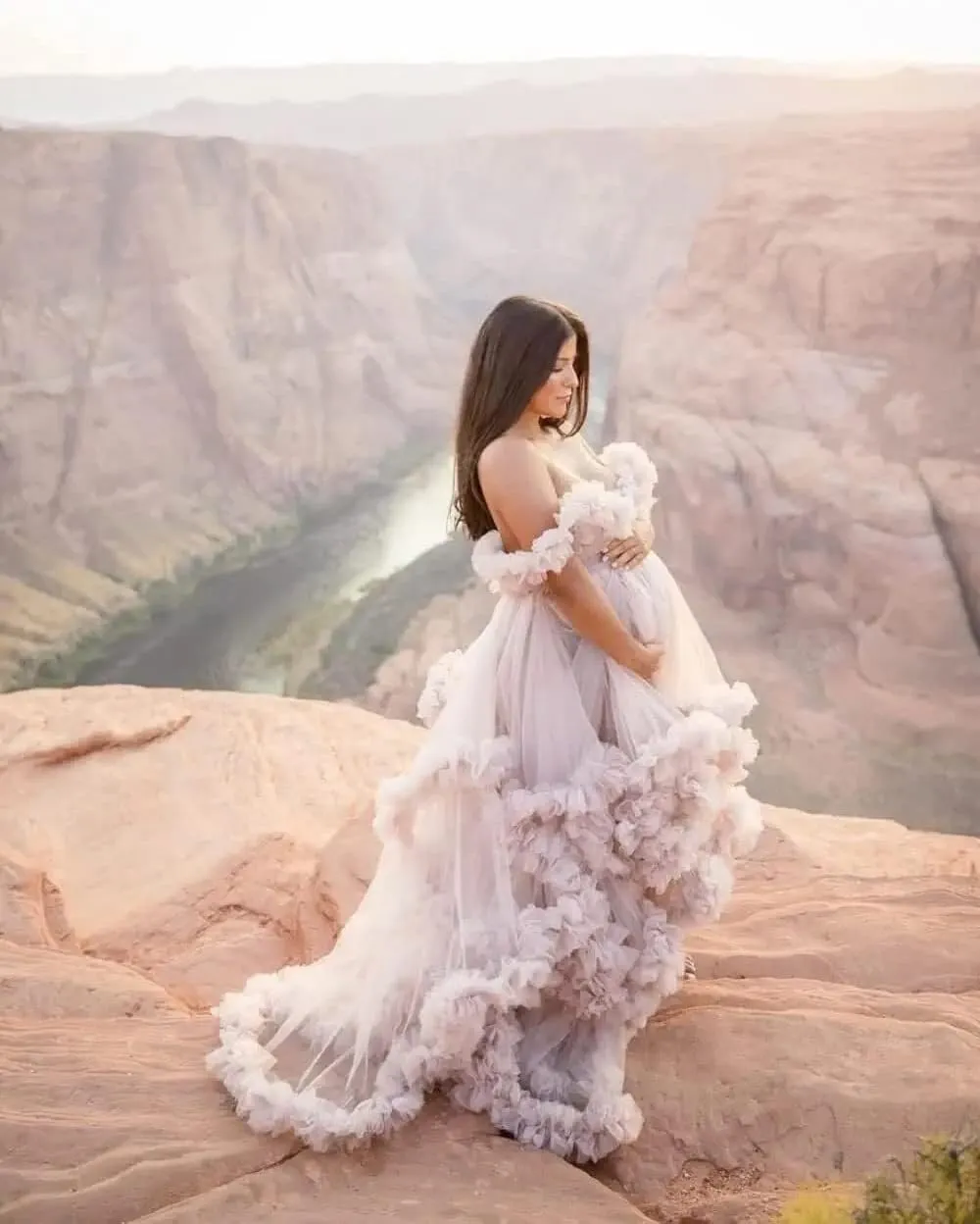 Tulle Maternity Dresses for Photoshoot Puffy Ruffles Bridal Lingerie Bathgown Sheer Baby Shower Pregnancy Robes