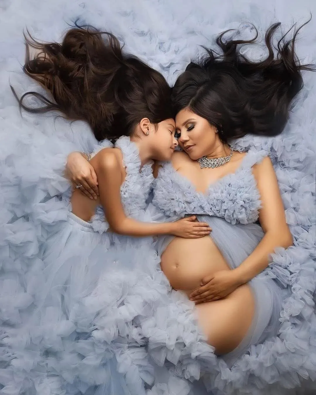 Tulle Maternity Dresses for Photoshoot Puffy Ruffles Bridal Lingerie Bathgown Sheer Baby Shower Pregnancy Robes