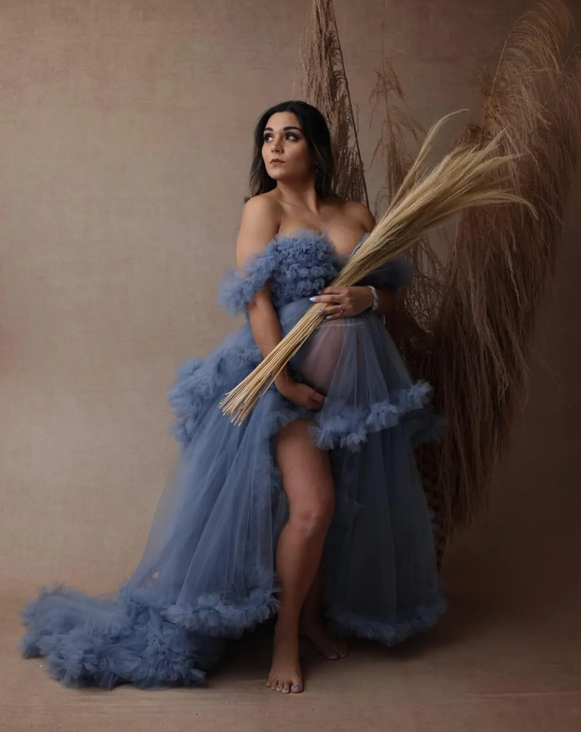 Tulle Maternity Dresses for Photoshoot Puffy Ruffles Bridal Lingerie Bathgown Sheer Baby Shower Pregnancy Robes