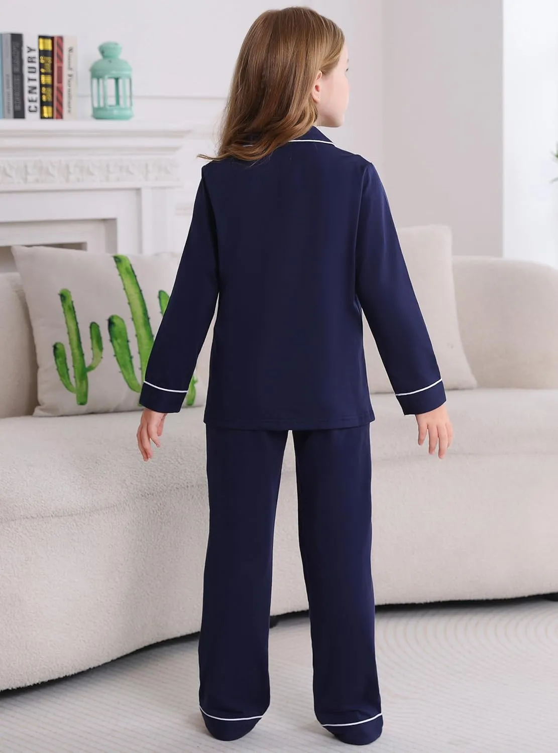 Veseacky Girls Pajamas Sets 100% Cotton PJ ButtonDown Long Sleeve 2 Piece Pajamas Set Boys Girls Pjs for Ages 5-1(120-160)