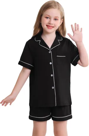 Veseacky Girls Pajamas Sets 100% Cotton PJ ButtonDown Short Sleeve 2 Piece Pajamas Set Boys Girls Pjs for Ages 5-14