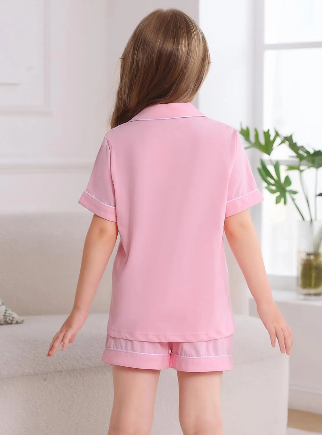 Veseacky Girls Pajamas Sets 100% Cotton PJ ButtonDown Short Sleeve 2 Piece Pajamas Set Boys Girls Pjs for Ages 5-14