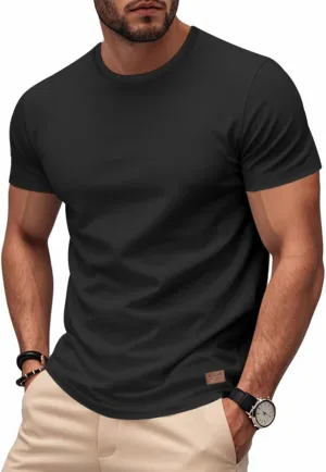 WENKOMG1 Mens Round Neck T-Shirt Quick Dry Solid Color Basic Summer Workout Gym Shirt