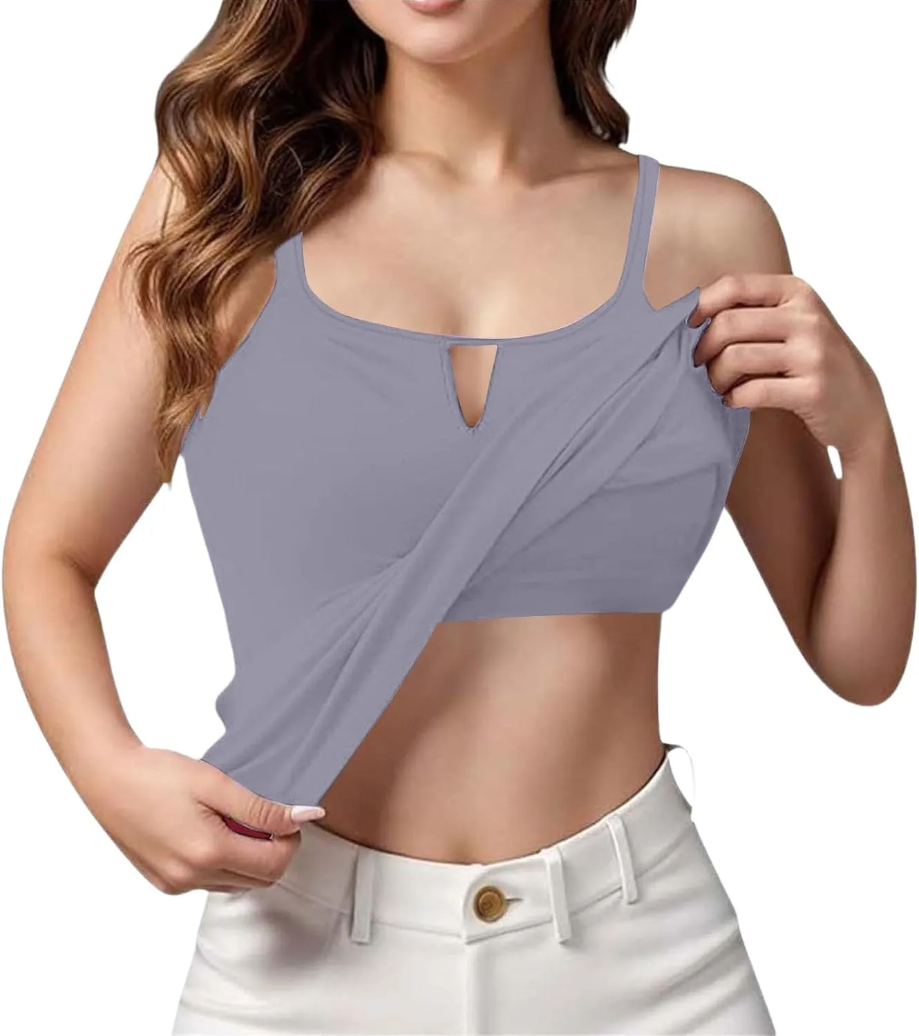 Women Camisole Tank Tops with Built in Bra 2025 Summer Adjustable Spaghetti Strap Cami Workout Yoga Padded Undershirt