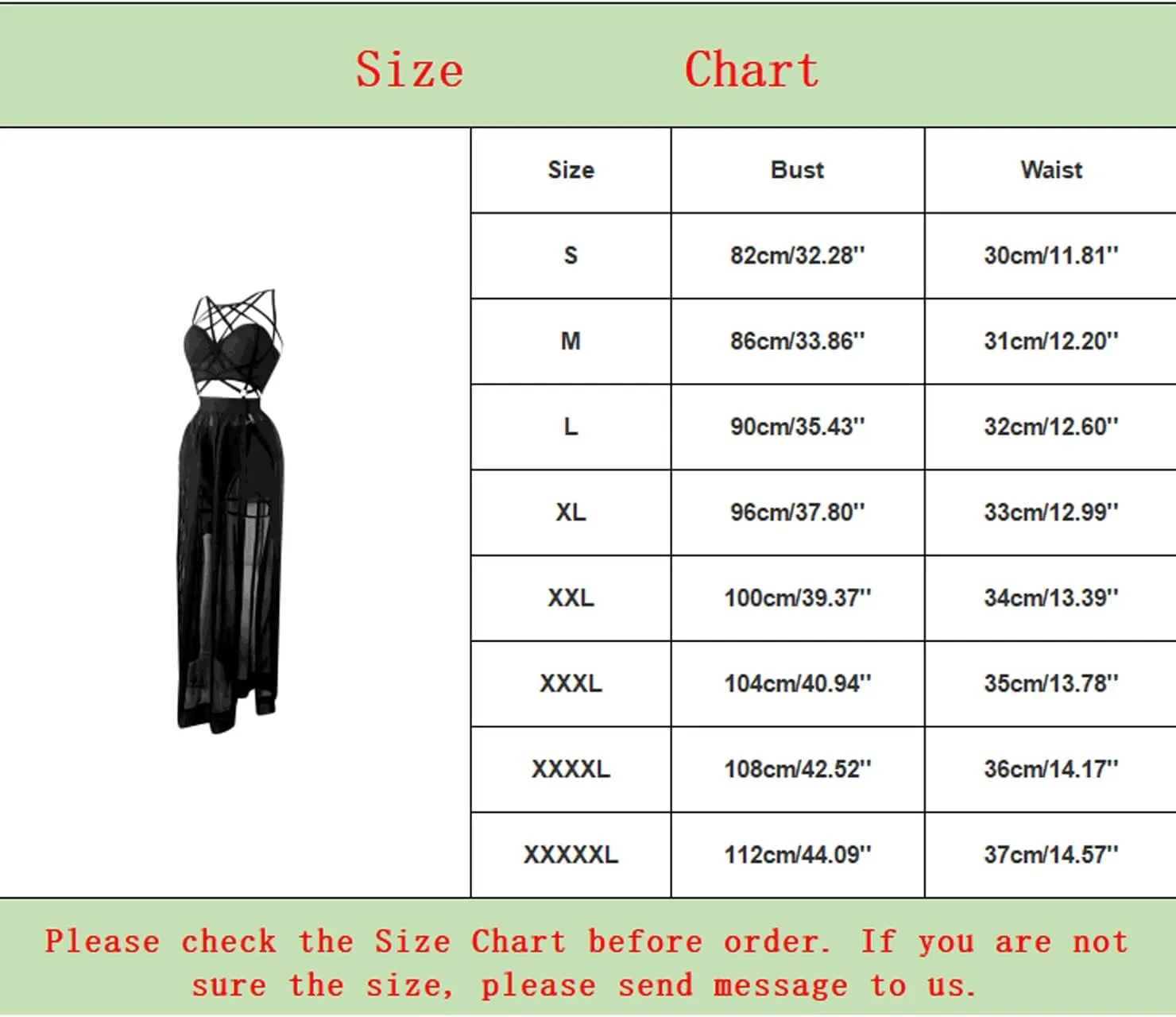 Women Gothic Lingerie Lace Babydoll 3 PC Sheer Mesh Long Dresses Front Criss-Cross Crop Top and Skirt Lingerie