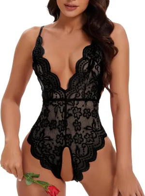 Women One Piece Lingerie Lace Bodysuit Deep V sexy Teddy Lingerie