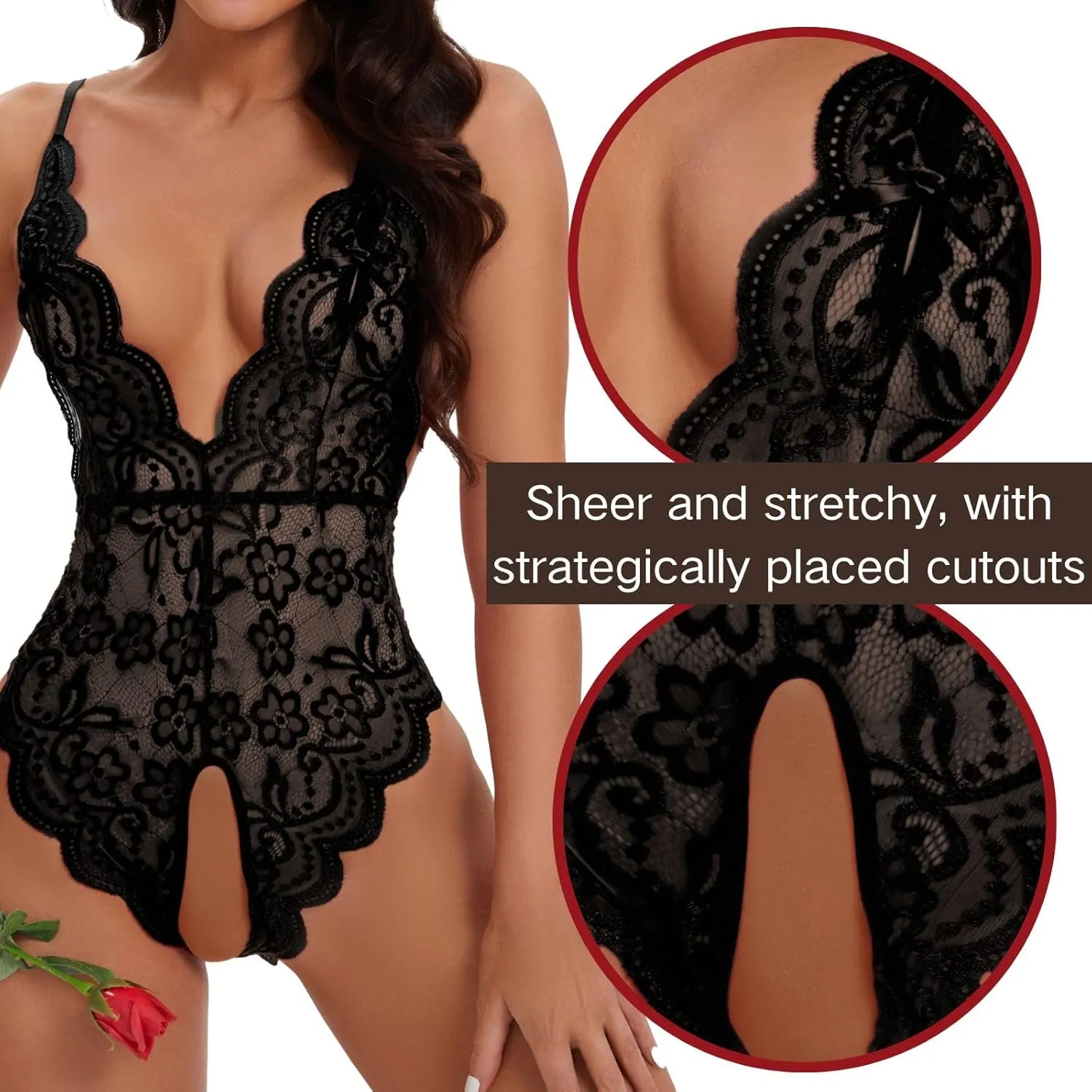 Women One Piece Lingerie Lace Bodysuit Deep V sexy Teddy Lingerie