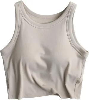 Women Rib Tank Tops with Built in Bras Summer Solid Yoga Camisoles for Fitness Workout Outfits Undershirts Cami Tops