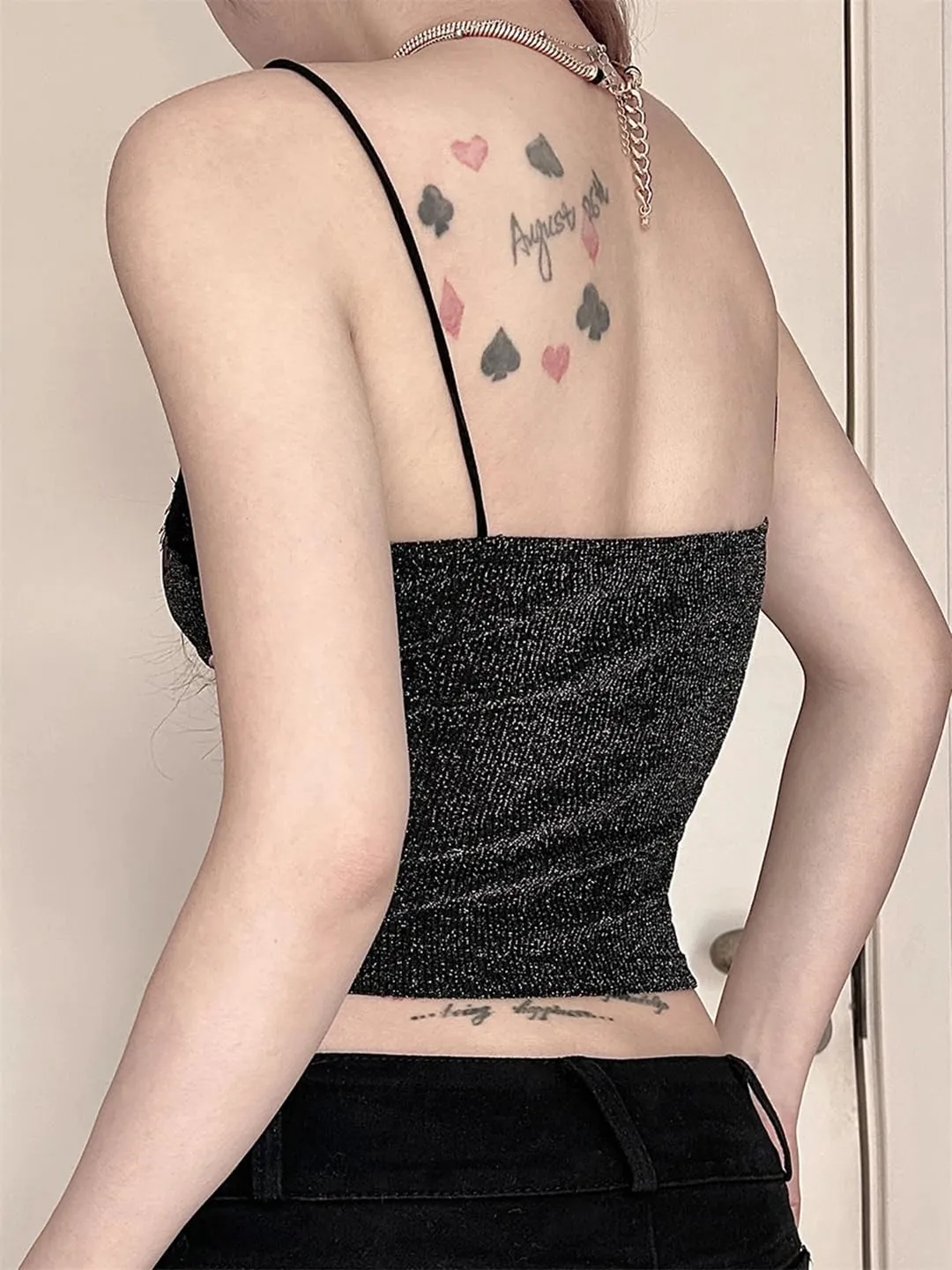 Women Sexy Slim Lace Trim Camis Top Holiday Dark Slash Neck Sleeveless Tank Tops