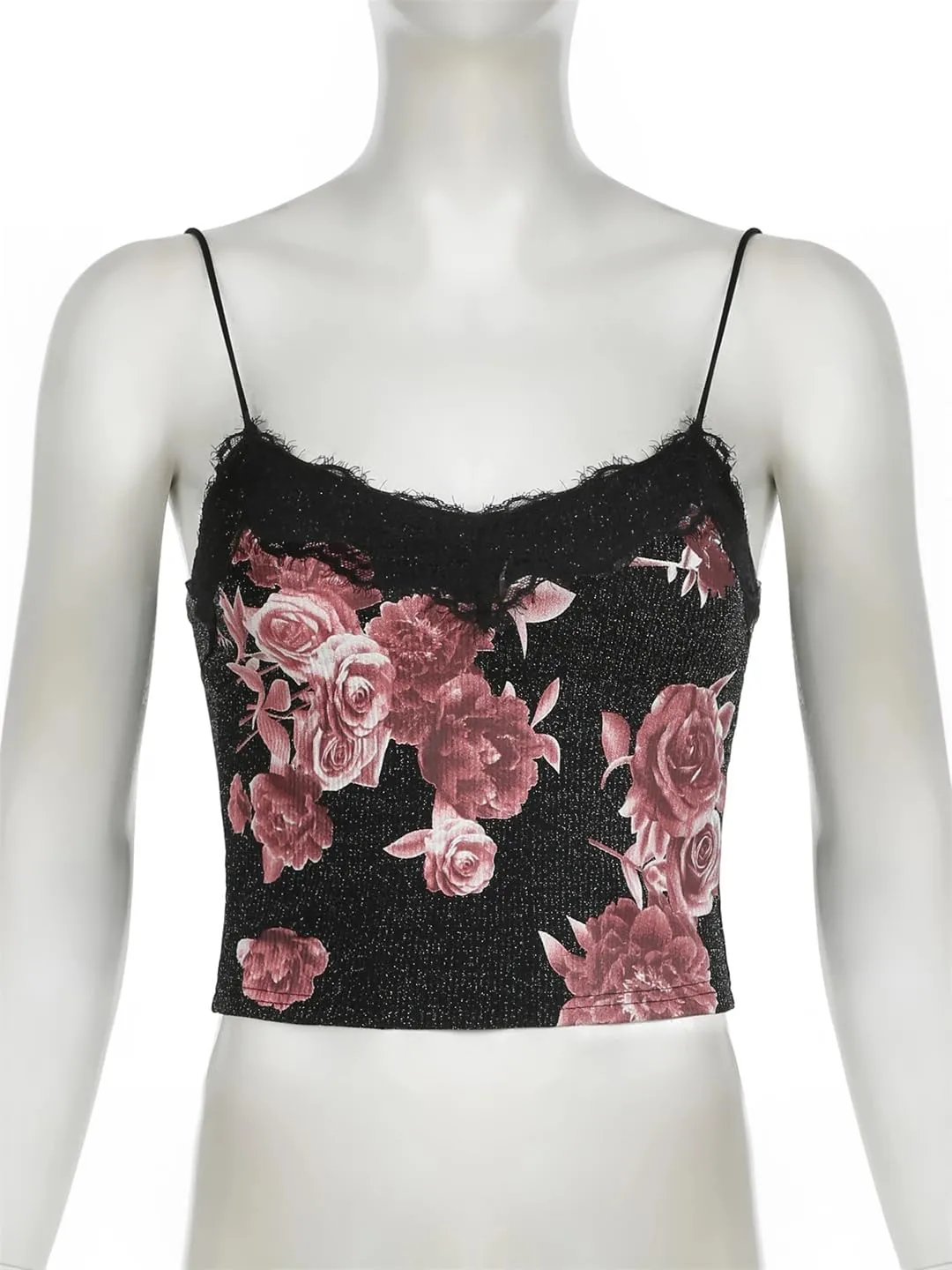 Women Sexy Slim Lace Trim Camis Top Holiday Dark Slash Neck Sleeveless Tank Tops