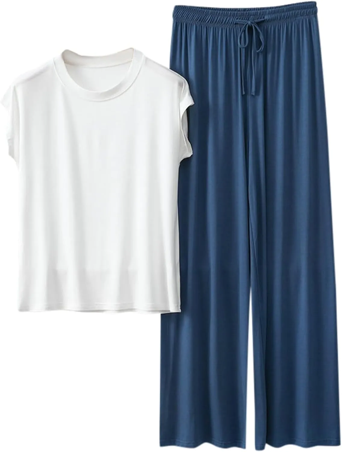 Womens 2 Piece Outfits 2025 Summer Casual Loose Modal Short Sleeve Tops & Wide Leg Pants Lounge Pajama Sets