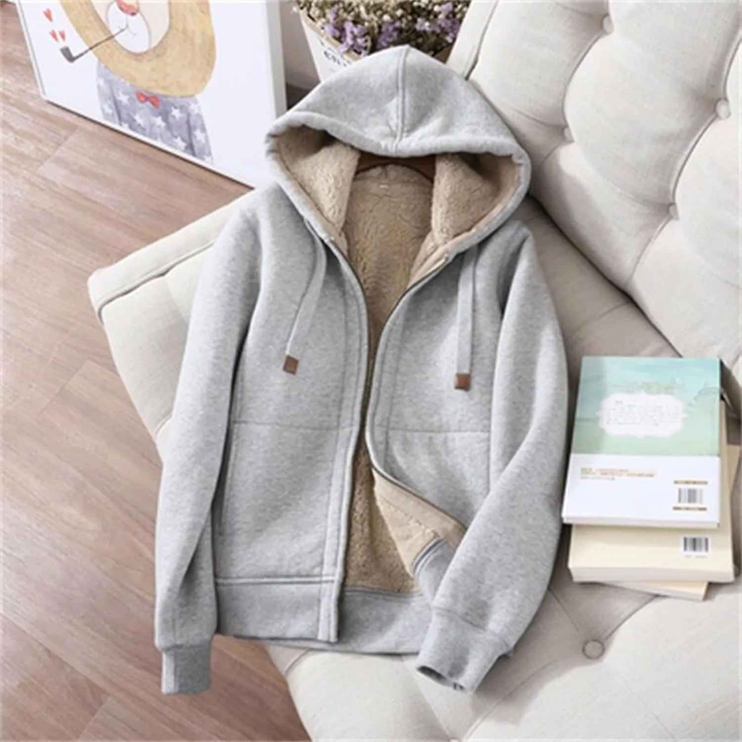 Womens 2 Piece Outfits Fleece Lined Sweatsuits Zip Up Sherpa Lined Hoodie Jacket Sweatpants Tracksuit Set with Pockets