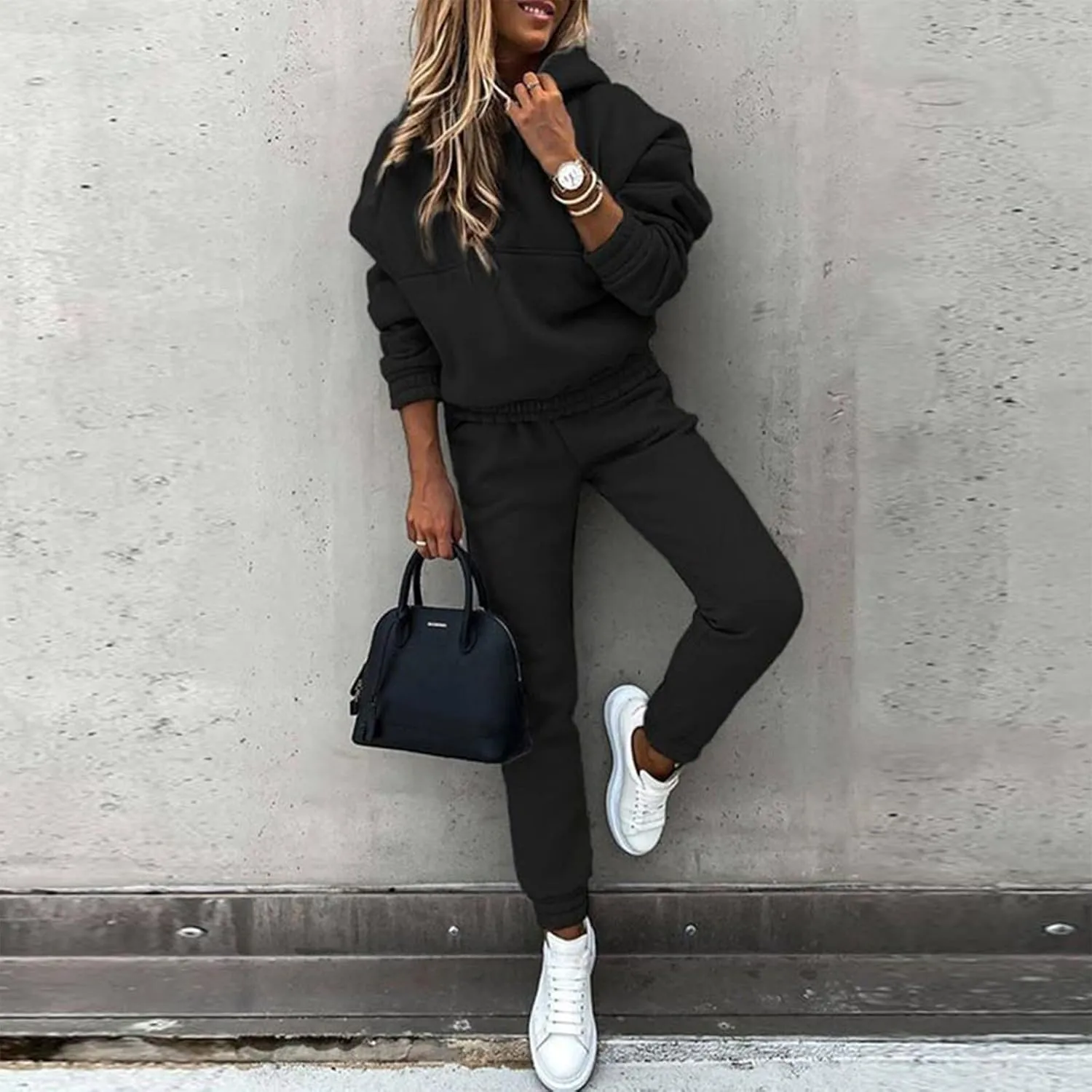 Womens 2 Piece Outfits Lounge Hoodie Sweatsuit Sets Y2k Oversized Fleece Sweatshirt Baggy Fall Fashion Sweatpants
