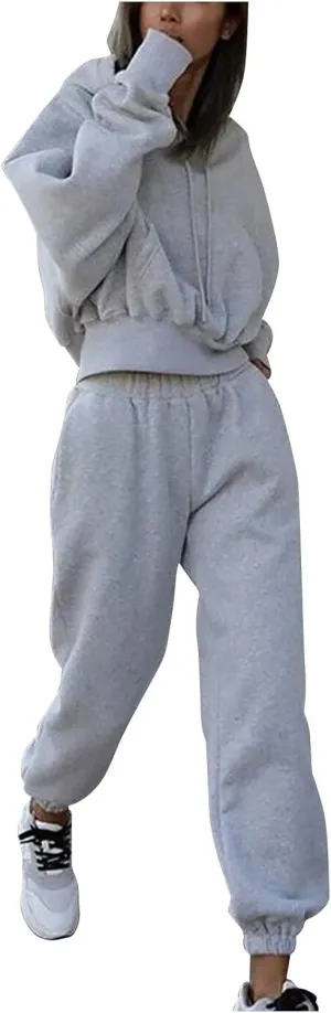 Womens 2 Piece Outfits Lounge Hoodie Sweatsuit Sets Y2k Oversized Fleece Sweatshirt Baggy Fall Fashion Sweatpants