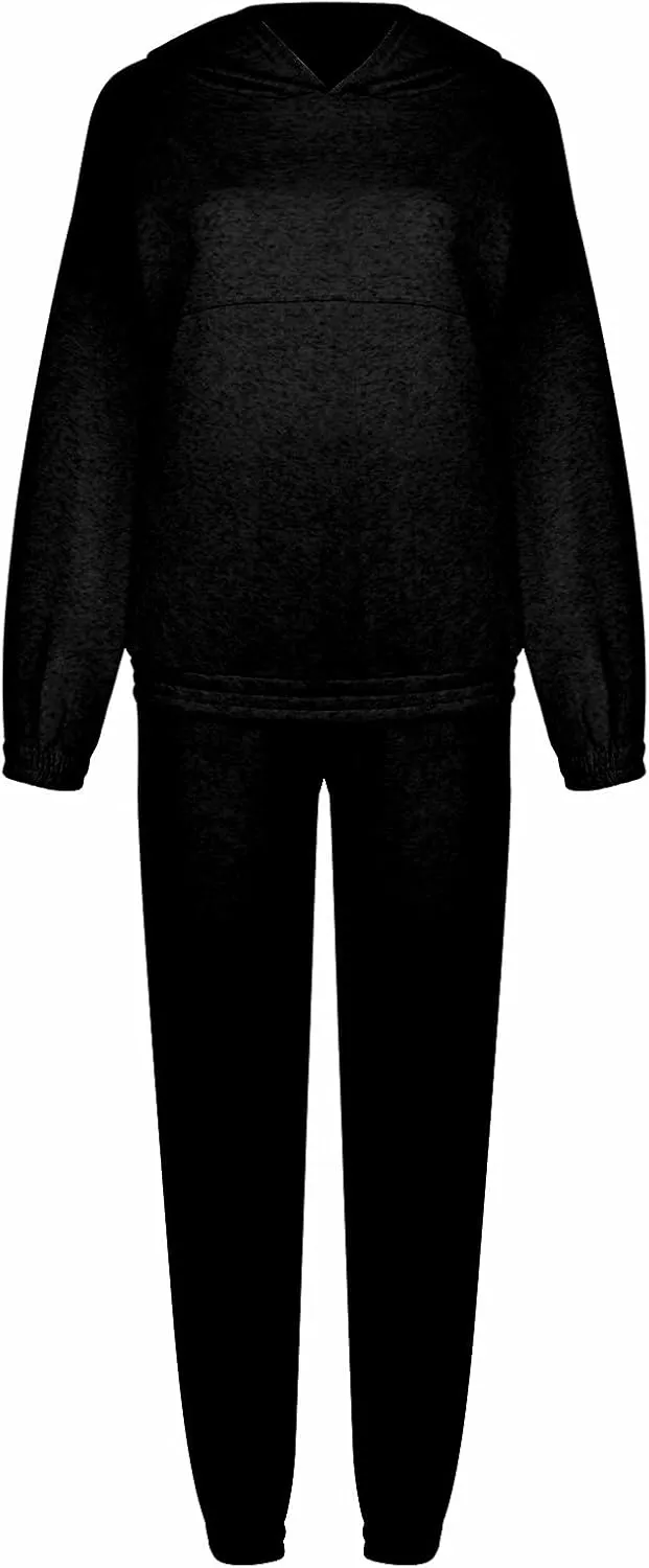 Womens 2 Piece Outfits Lounge Hoodie Sweatsuit Sets Y2k Oversized Fleece Sweatshirt Baggy Fall Fashion Sweatpants