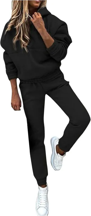 Womens 2 Piece Outfits Lounge Hoodie Sweatsuit Sets Y2k Oversized Fleece Sweatshirt Baggy Fall Fashion Sweatpants