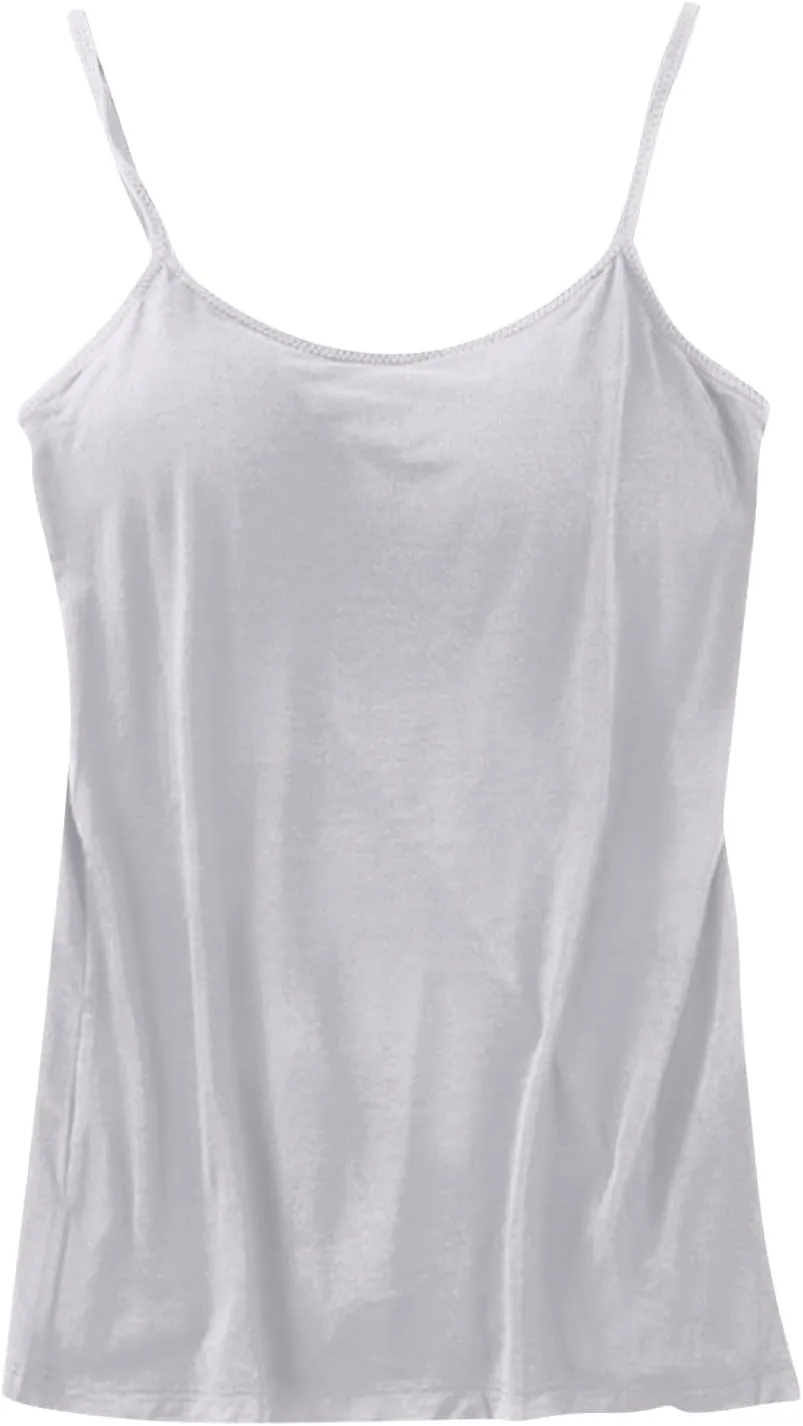 Womens Camisole with Shelf Bra Cotton Undershirts Adjustable Spaghetti Strap Tank Tops Basic Layer Camis