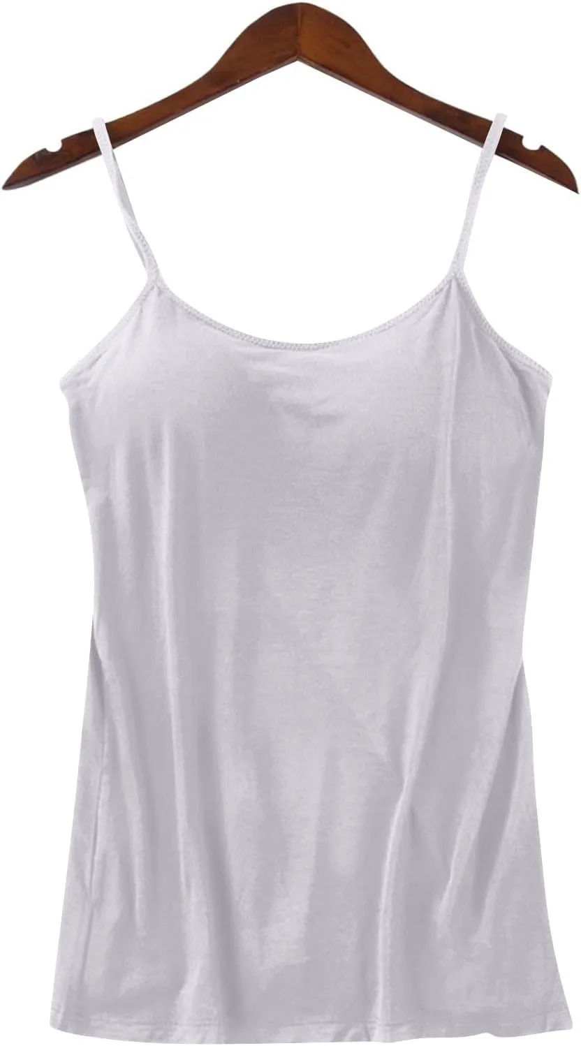Womens Camisole with Shelf Bra Cotton Undershirts Adjustable Spaghetti Strap Tank Tops Basic Layer Camis