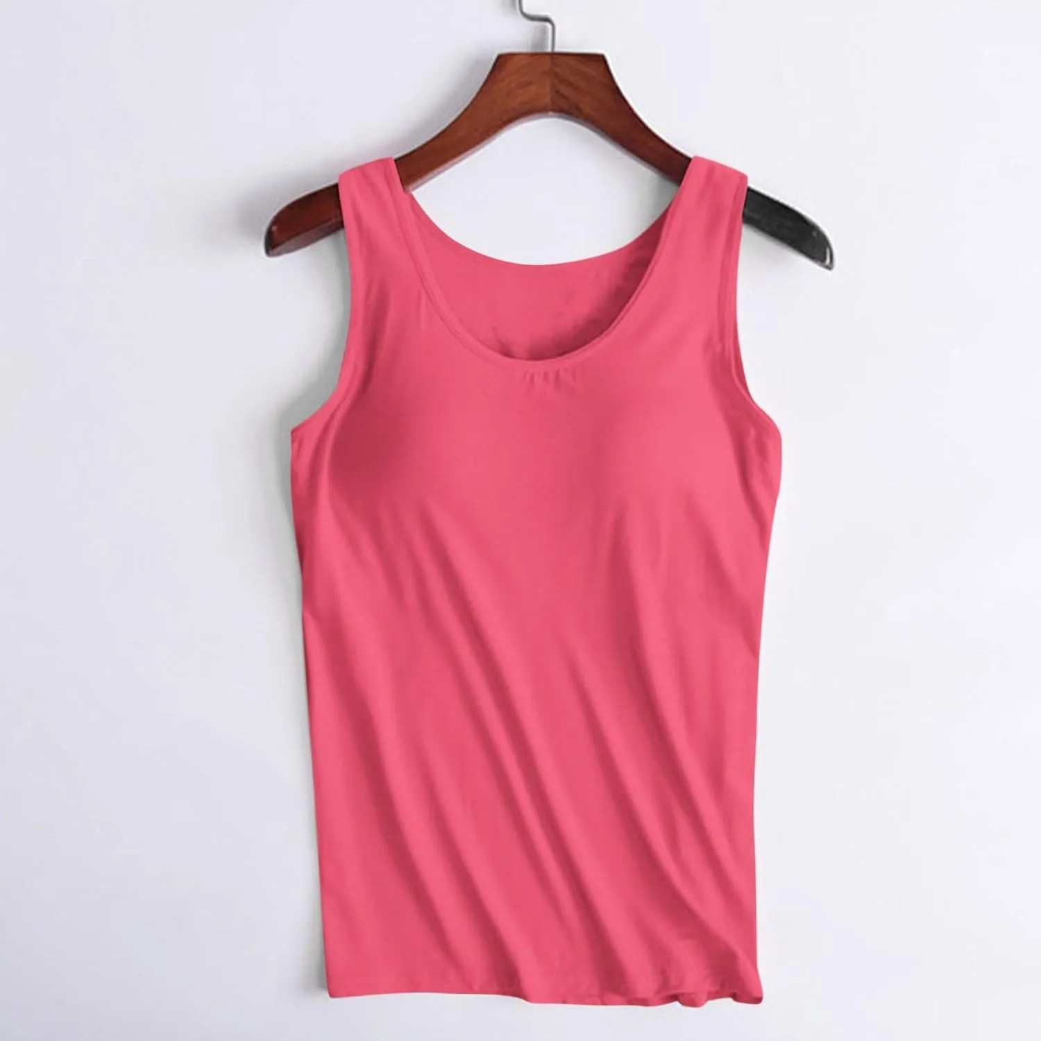 Womens Camisoles with Built in Bra Padded Basic Solid Summer Casual Cotton Cami Tops Yoga Workout Seamless Shirts