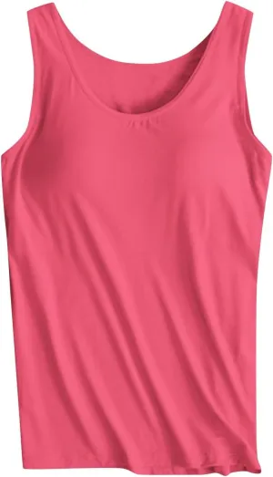 Womens Camisoles with Built in Bra Padded Basic Solid Summer Casual Cotton Cami Tops Yoga Workout Seamless Shirts