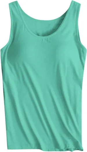 Womens Camisoles with Built in Bra Padded Basic Solid Summer Casual Cotton Cami Tops Yoga Workout Seamless Shirts