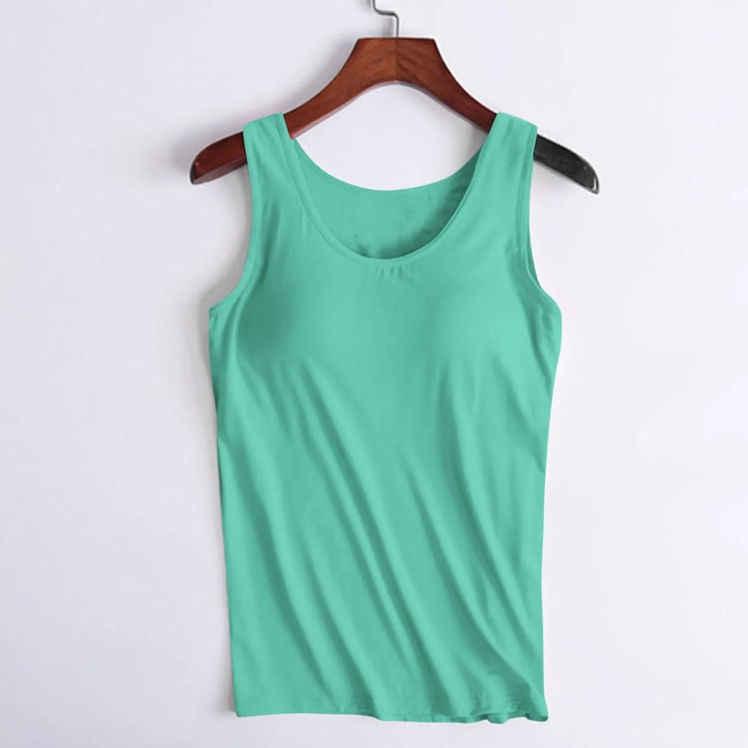 Womens Camisoles with Built in Bra Padded Basic Solid Summer Casual Cotton Cami Tops Yoga Workout Seamless Shirts